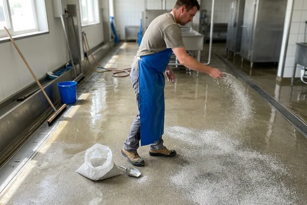Anti-slip quartz aggregate broadcast across a wet resinous coating