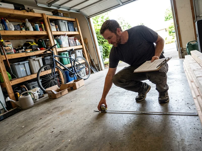 Installer measuring a garage floor during a free in-home estimate