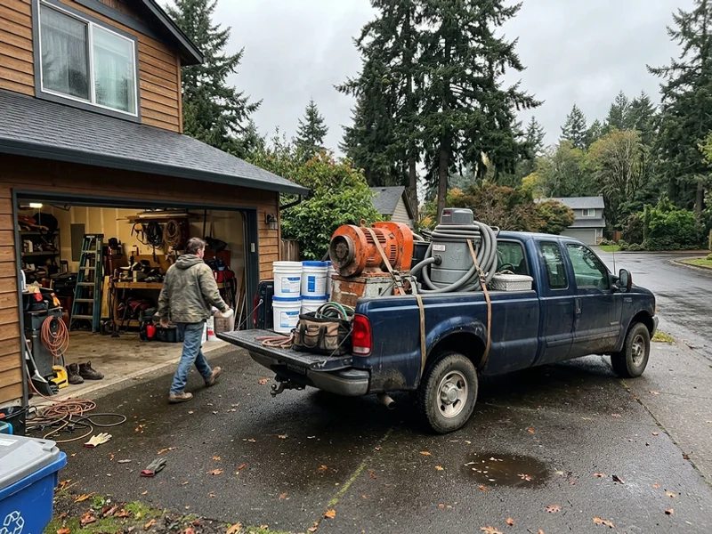 Work truck with grinding equipment parked outside a Willamette Valley home